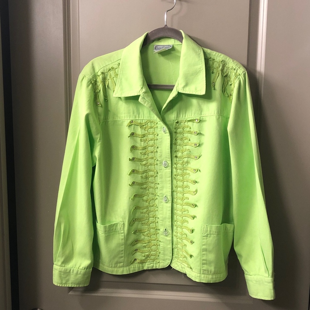 Vintage Saint Germain Paris Lime Green Embellished Women's Jacket